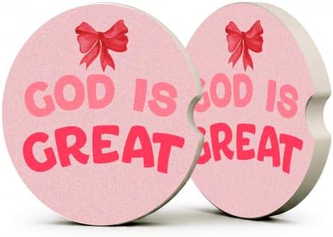 Red Bow Christian Faith Car Coasters, God is Great Preppy Cup Holders by Unknown