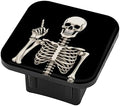 Trailer Hitch Cover, Skeleton Holding Up Finger On The Black Background Hitch by PATBIXES