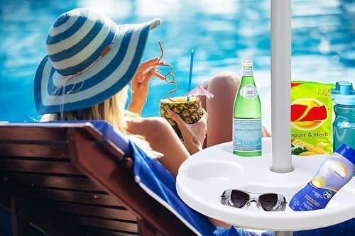 AMMSUN 13" Portable Beach Umbrella Table Tray White - Image 2