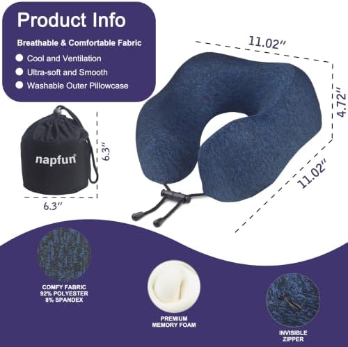 napfun Neck Pillow for Travel, Memory Foam Airplane Pillow, Full Dark Blue - Image 2