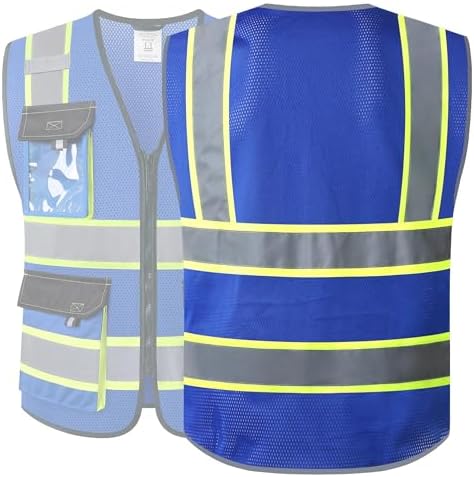 JKSafety Safety Vest for Men Women Hi Vis Reflective Vest JK220 Blue 2XL - Image 5