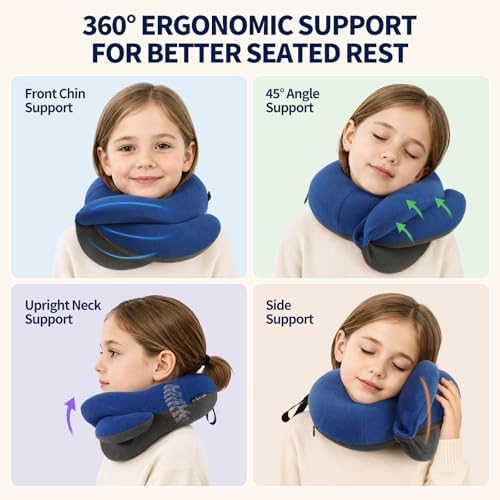 BUYUE Kids Travel Pillows for Airplane, Memory Foam 360° Head Support Sleeping - Image 2