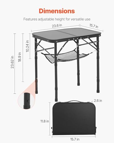 VEVOR Folding Camping Table, Adjustable Height Aluminum MDF Outdoor Portable - Image 3
