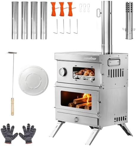 Hot Tent Stove with Oven Wood Burning Camping Stove Stainless Steel Chimney by Unknown