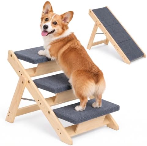Foldable Pet Stairs with Non-Slip Surface, Portable Dog 3 Steps Ramp by Saicool