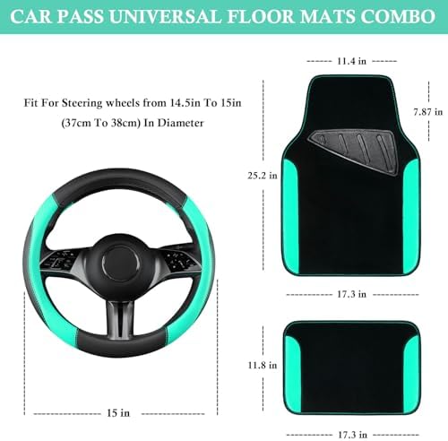 CAR PASS Faux Leather Steering Wheel Cover and Waterproof Car Floor Mats - Image 3