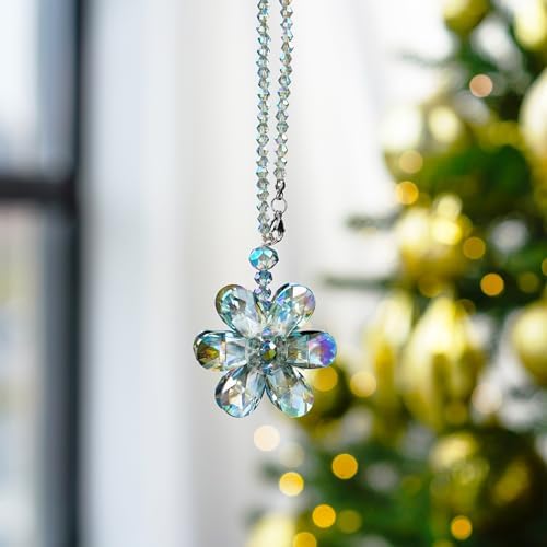 Crystal Flower Car Rear View Mirror Pendant Hanging Auto Decor - Image 2