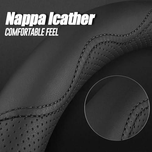 LKWLIKEI Nappa Premium Leather car Steering Wheel Cover, Breathable, Universal - Image 5