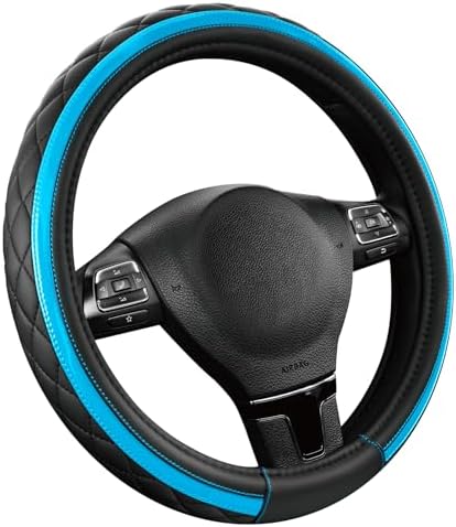 Road Comforts Leather Steering Wheel Cover – Black & Blue, Universal Fit - Image 2
