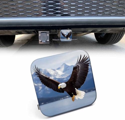Bald Eagle Hitch Cover Winter American Eagle River Snow Mountain Rubber Trailer by Beabes