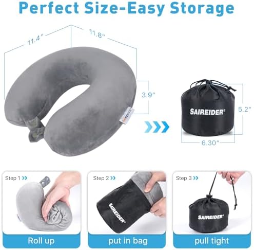 SAIREIDER Travel Pillows for Sleeping Airplane 100% Pure Memory Foam Neck - Image 6