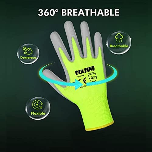 DULFINE Safety Work Gloves for Men 60 Pairs, Ultra-Thin PU Coated Yellow L - Image 2