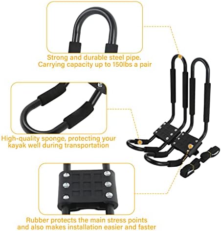 PIRIPARA Kayak Roof Rack 2 Pairs J-Bar Carrier Holder - Image 6