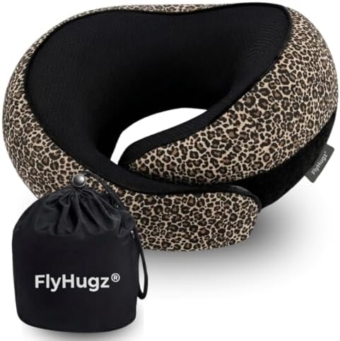 FlyHugz® Neck Travel Pillow Memory Foam Neck Pillow, Leopard Print by FlyHugz%C2%AE