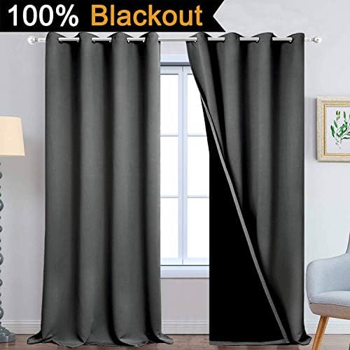 Yakamok Dark Grey 100% Blackout Curtains 108 Inches Long 52" Wide 2 Panels - Image 2