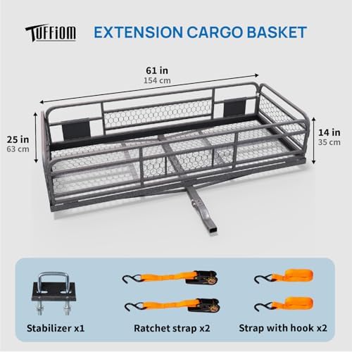 TUFFIOM 60"x24" Folding Hitch Cargo Carrier, w/14in Foldable Side Walls - Image 4