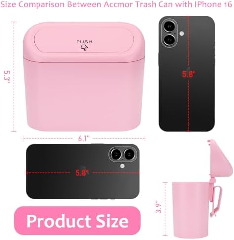 Accmor Car Trash Can with Lid, 2 Pack Pink Mini Vehicle Trash Bin Dustbin - Image 2