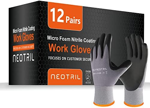 NEOTRIL Safety Work Gloves MicroFoam Nitrile Coated-3/6/12/36 Pairs, Breathable by NEOTRIL
