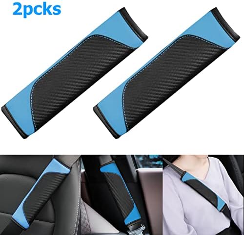 AUCELI 2PCS Carbon Fiber Car Seat Belt Cover, Breathable Leather - Image 3