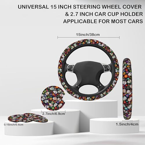 Day of The Dead Sugar Skull Steering Wheel Cover - Image 2