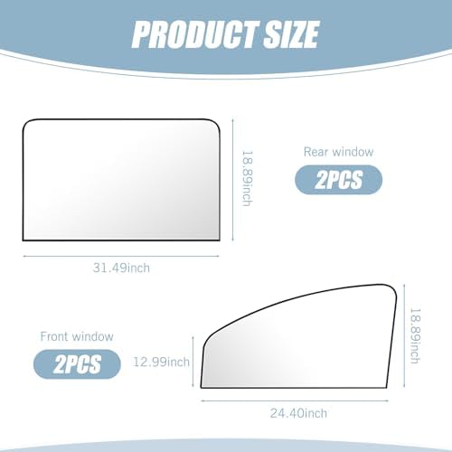 Tesnaao 4 PCS Car Side Window Sun Shade Replacement, 20CM x 50CM x 80CM Front - Image 2