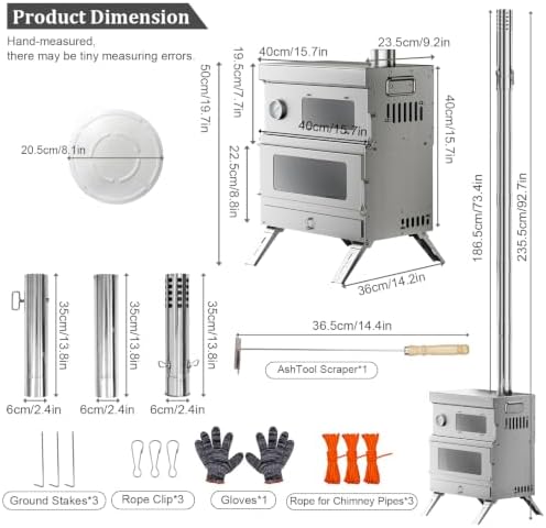 Hot Tent Stove with Oven Wood Burning Camping Stove Stainless Steel Chimney - Image 2