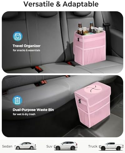 Corduroy Car Trash Can with Lid and Mesh Pockets - Image 5