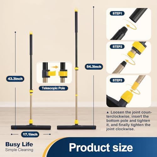 Yocada Floor Squeegee Scrubber Adjustable Telescopic Pole Heavy Duty 54.3" - Image 3
