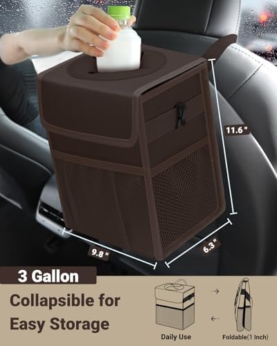Capolo Car Trash Can with Lid, Leakproof Car Garbage Can Car Trash Bag - Image 2