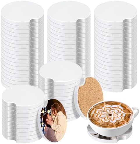 100 Pcs Sublimation Coasters Blanks, Ceramic Car Coasters, 2.6 in by Guiqulai