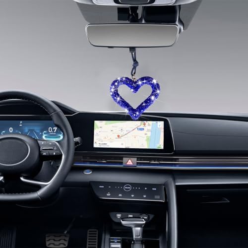 Mandark Crystal Rhinestone Heart Rearview Mirror Pendant, Dark Blue - Image 3