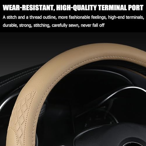 AUCELI 14.5-15 Inch Steering Wheel Cover Non-Slip Leather Beige - Image 2