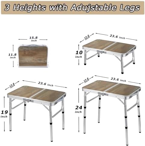 YihuiKo Small Folding Table, Adjustable Height Portable Picnic Table - Image 3