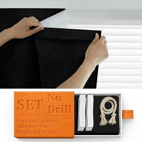 100% Blackout Magic Tape Stick On Curtains Window Shades Pull Down Blackout by Sovtfides