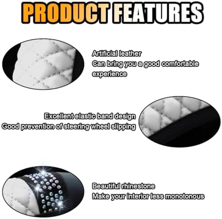 JOYCOURT 15 Inch Bling Soft Leather Car Steering Wheel Cover - Image 4