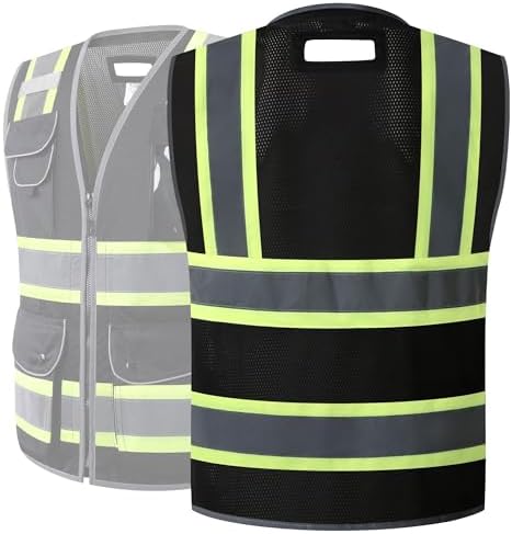 JKSafety 11 Pockets Hi-Vis Black Mesh Safety Vest - Image 2