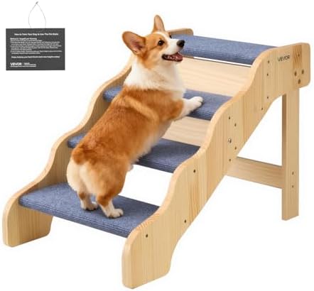 VEVOR Wood Pet Stairs, 4-Step Dog Stairs by VEVOR