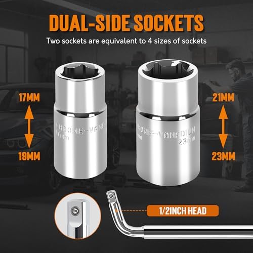 TONDA Telescoping Lug Wrench, Tire Iron, 1/2" Drive, 17/19 & 21/23mm - Image 3