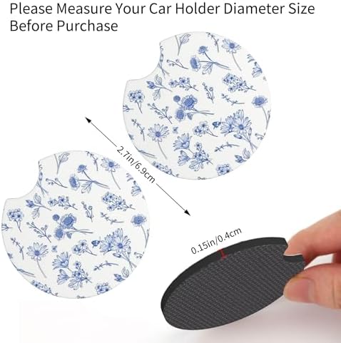 Flower Blue Steering Wheel Cover 15in Cute Women 2 car Cup Coasters - Image 4