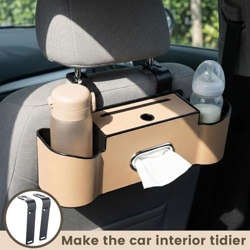 LemonRoad 2 Pack Car Seat Back Storage Box, Tissue 2 Cup Holders - Image 5