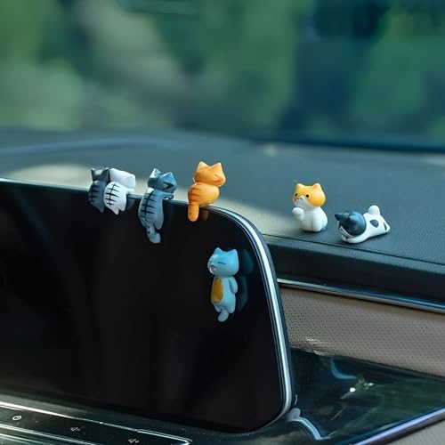 6 Pcs Cute Cat Car Accessories Funny Resin Cat Figurines - Image 6