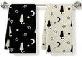 2 Pcs Cute Cat Kitchen Towels Waffle Soft Hand Towel Moon Star Decorative by ZHAMEN