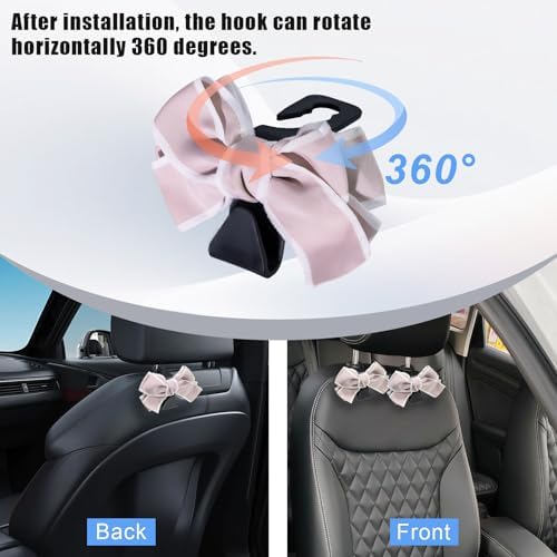 2 PCS Car Seat Headrest Hooks, Cute Bow Purse Hook Hanger - Image 5