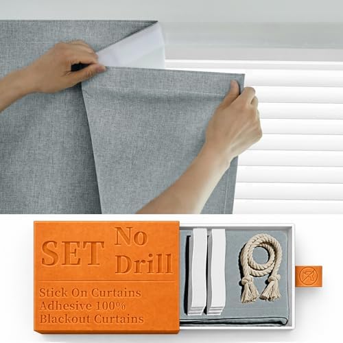 100% Blackout Adhesive Blackout Curtains- Self Stick Shades Window Blinds by Sovtfides