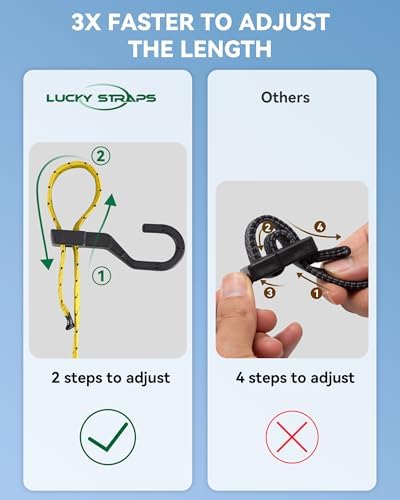 Lucky Straps 4 Pack 3 Way Flat Adjustable Bungee Cords - Image 4