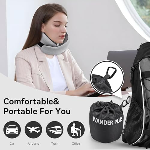 WANDER+® Travel Pillow, 100% Pure Memory Foam Travel Neck Pillow Airplane Neck - Image 2