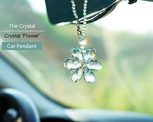 Crystal Flower Car Rear View Mirror Pendant Hanging Auto Decor - Image 4