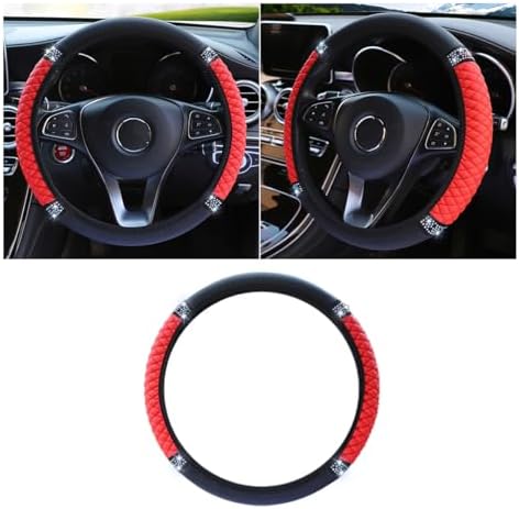 JOYCOURT 15 Inch Bling Soft Leather Car Steering Wheel Cover by JOYCOURT