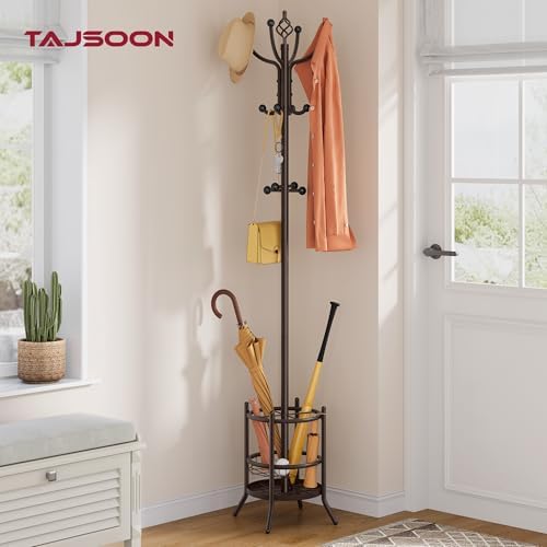 Tajsoon Coat Rack with Umbrella Stand, Coat Tree With 16 Hooks - Image 3