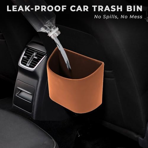 Leather Car Trash Can, Leakproof Car Garbage Can, Secure Hook & 60 Liners - Image 4